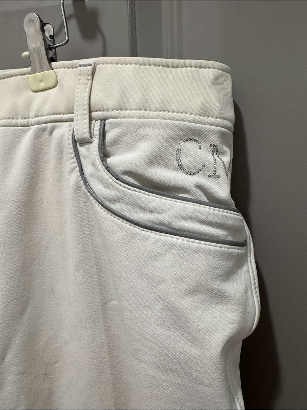 Women’s CM white show breeches with grey detail